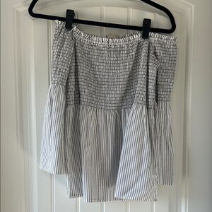 LOFT Black and White Striped Strapless Top